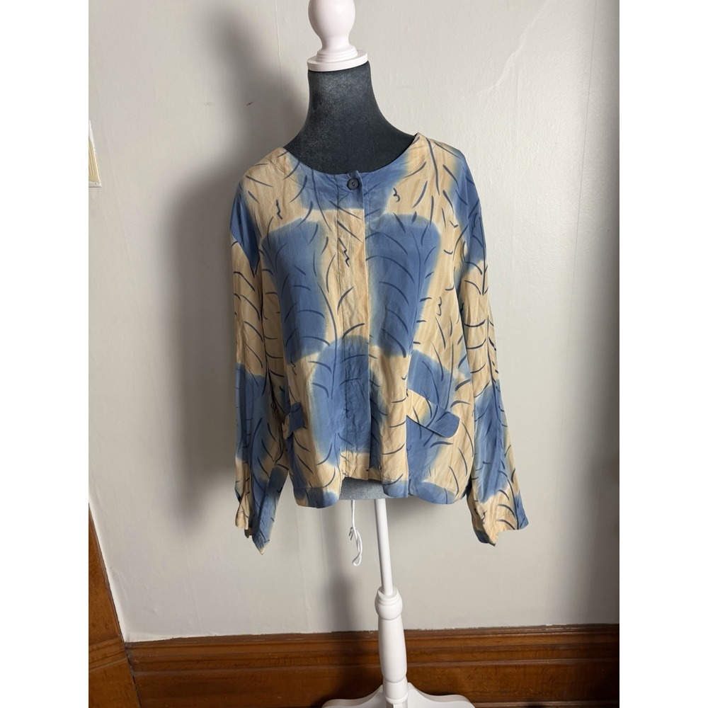 aliki yamani Silk Long Sleeve Painted Blouse Top Shirt. Quiet Luxury Timeless XL